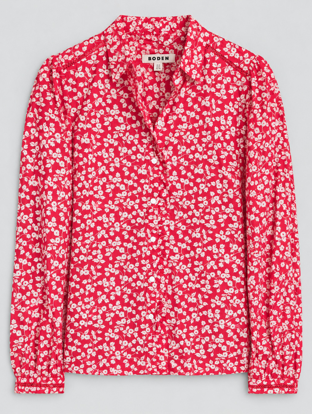Boden Helena Cotton Top Womens US 4 UK 8 Red White Floral Lace T1907 NWT - Picture 1 of 6